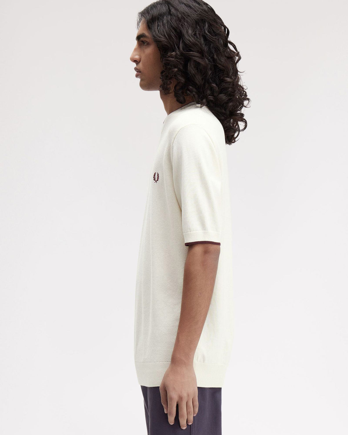 Fred Perry Pique Stitch Knitted Tee - Ecru | Fred Perry T Shirts | JEANSTORE