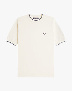 Fred Perry Texture Front Knitted T Shirt - Ecru