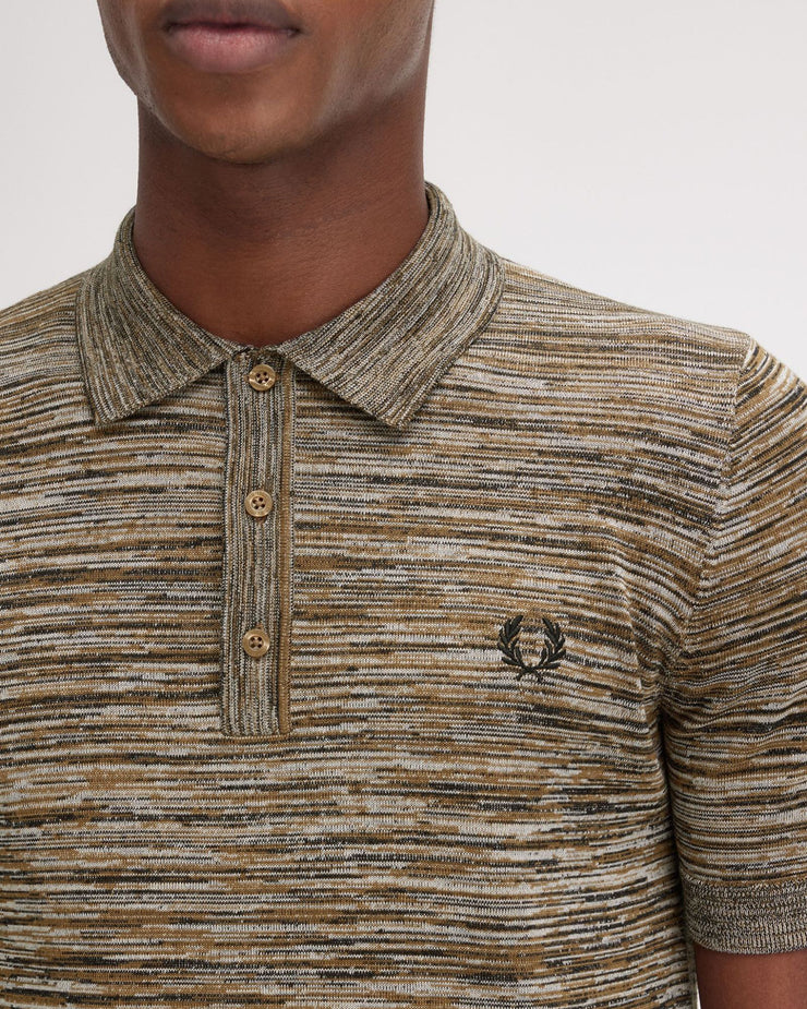 Fred Perry Space Dye Knitted Polo Shirt - Shaded Stone / Ecru / Black