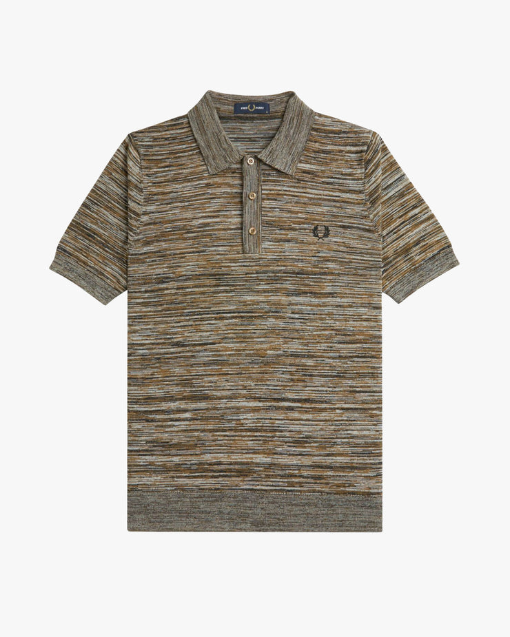 Fred Perry Space Dye Knitted Polo Shirt - Shaded Stone / Ecru / Black