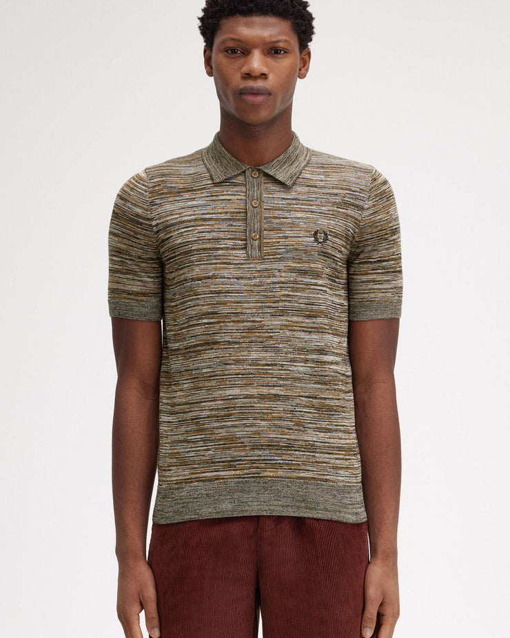 Fred Perry Space Dye Knitted Polo Shirt - Shaded Stone / Ecru / Black