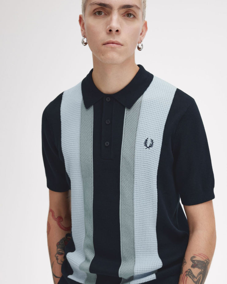 Fred Perry Textured Stripe Knitted Polo Shirt - Navy