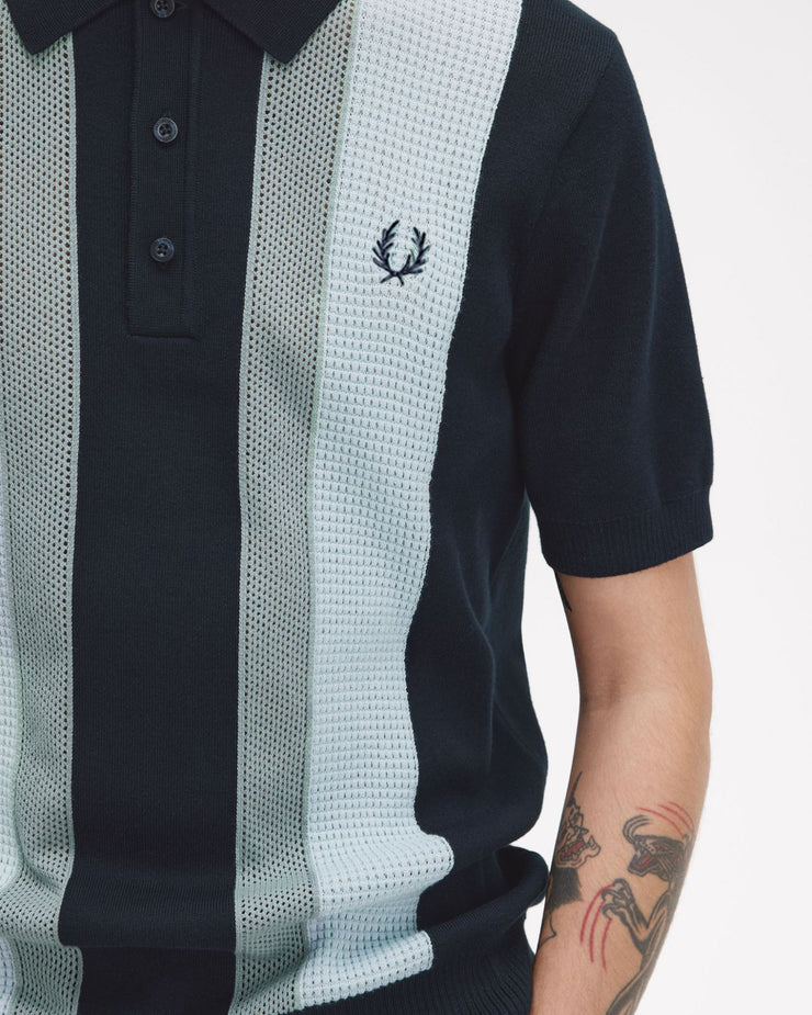 Fred Perry Textured Stripe Knitted Polo Shirt - Navy