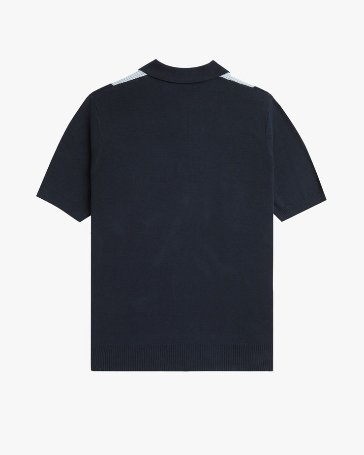 Fred Perry Textured Stripe Knitted Polo Shirt - Navy