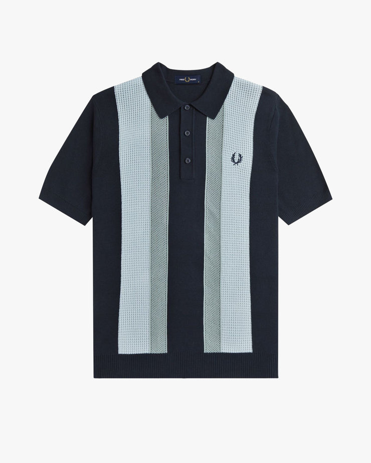 Fred Perry Textured Stripe Knitted Polo Shirt Navy