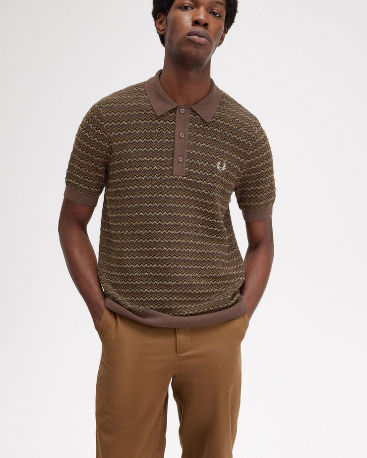 Fred Perry Boucle Jacquard Knitted Polo Shirt - Carrington Road Brick