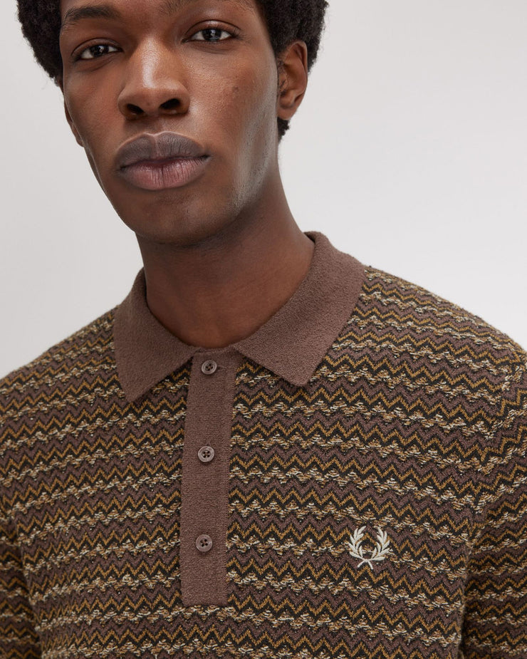 Fred Perry Boucle Jacquard Knitted Polo Shirt Carrington Road Brick