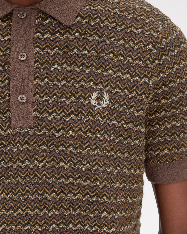 Fred Perry Boucle Jacquard Knitted Polo Shirt - Carrington Road Brick