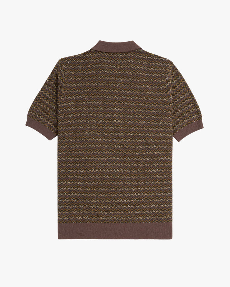 Fred Perry Boucle Jacquard Knitted Polo Shirt - Carrington Road Brick