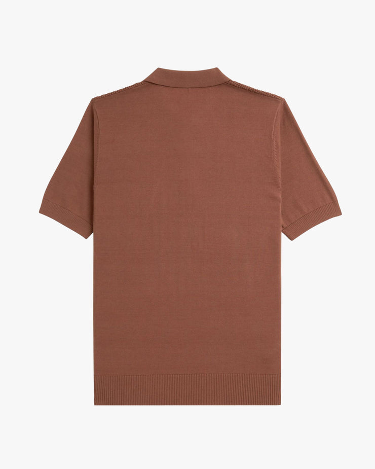 Fred Perry Waffle Stitch Knitted Polo Shirt - Whisky Brown