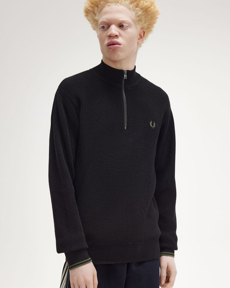 Fred Perry Waffle Stitch Half Zip Jumper - Black