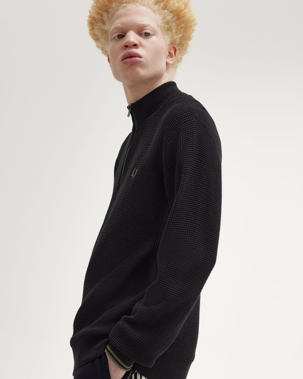 Fred Perry Waffle Stitch Half Zip Jumper - Black | Fred Perry Sweaters & Knitwear | JEANSTORE