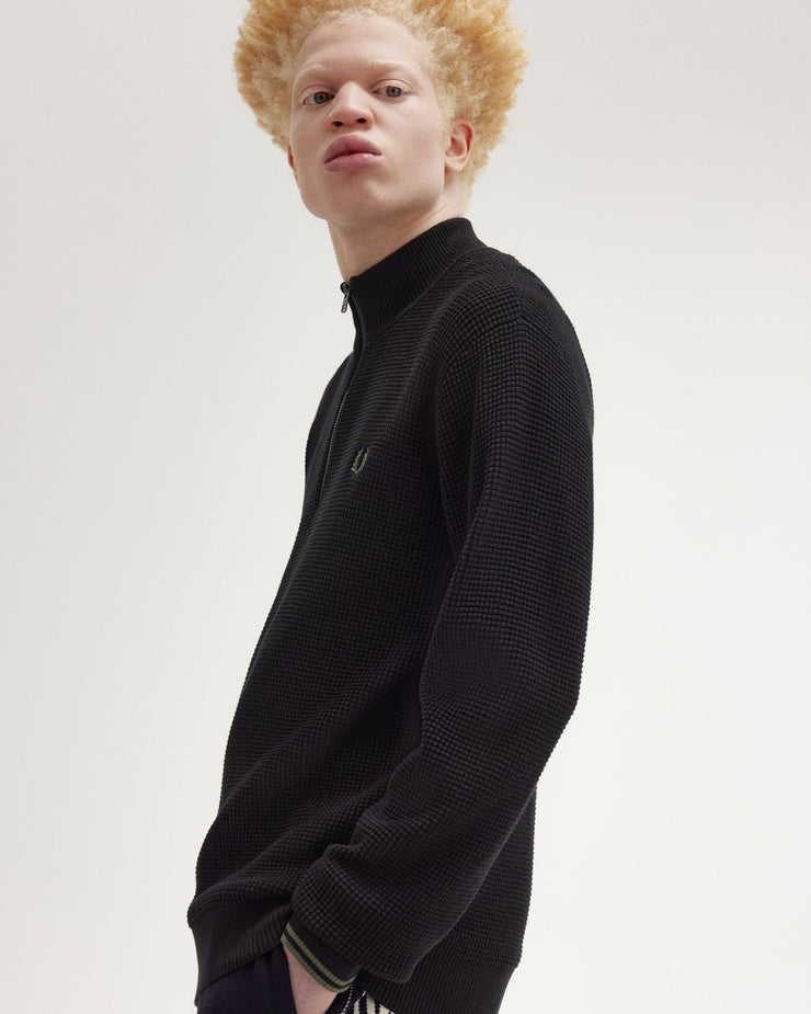 Fred Perry Waffle Stitch Half Zip Jumper - Black