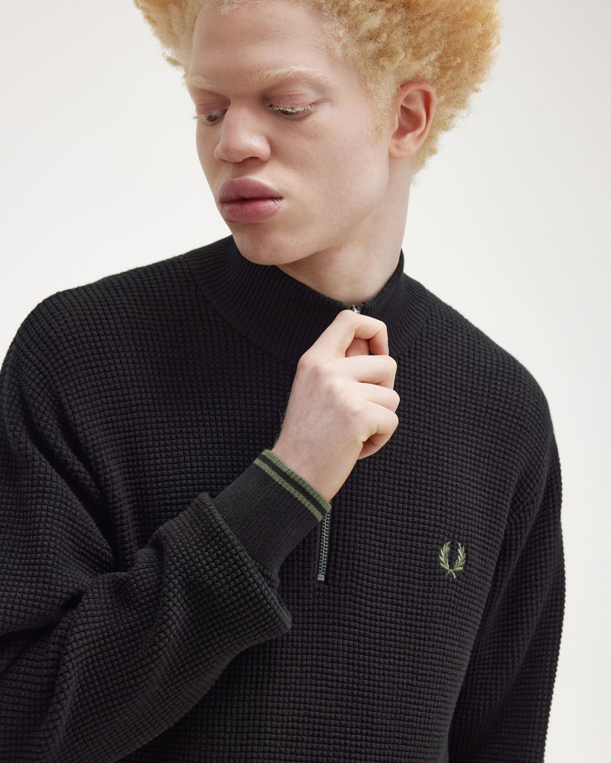 Fred Perry Waffle Stitch Half Zip Jumper - Black | Fred Perry Sweaters & Knitwear | JEANSTORE