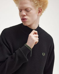 Fred Perry Waffle Stitch Half Zip Jumper - Black | Fred Perry Sweaters & Knitwear | JEANSTORE
