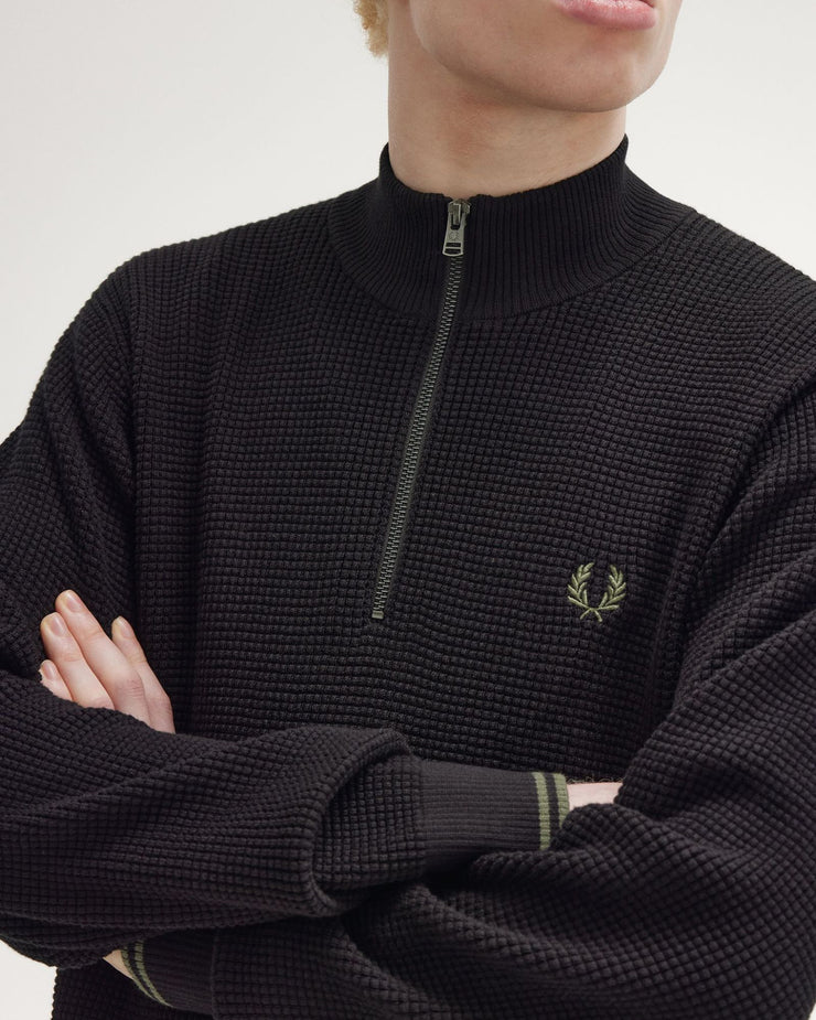 Fred Perry Waffle Stitch Half Zip Jumper - Black