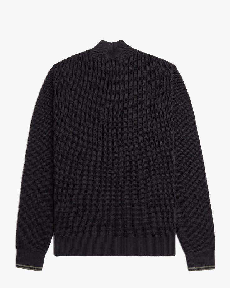 Fred Perry Waffle Stitch Half Zip Jumper - Black