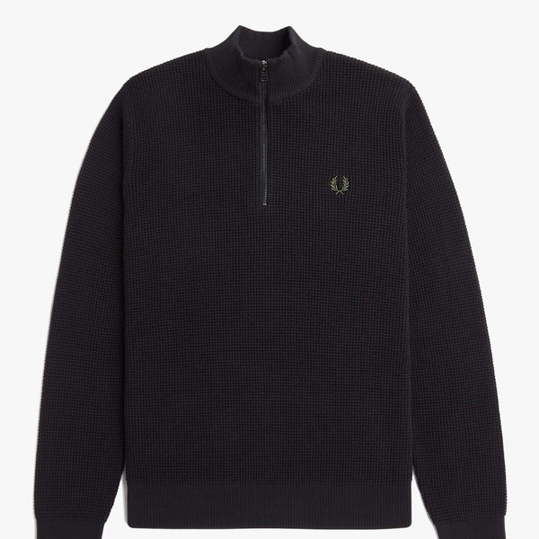 Fred Perry Waffle Stitch Half Zip Jumper - Black | Fred Perry Sweaters & Knitwear | JEANSTORE