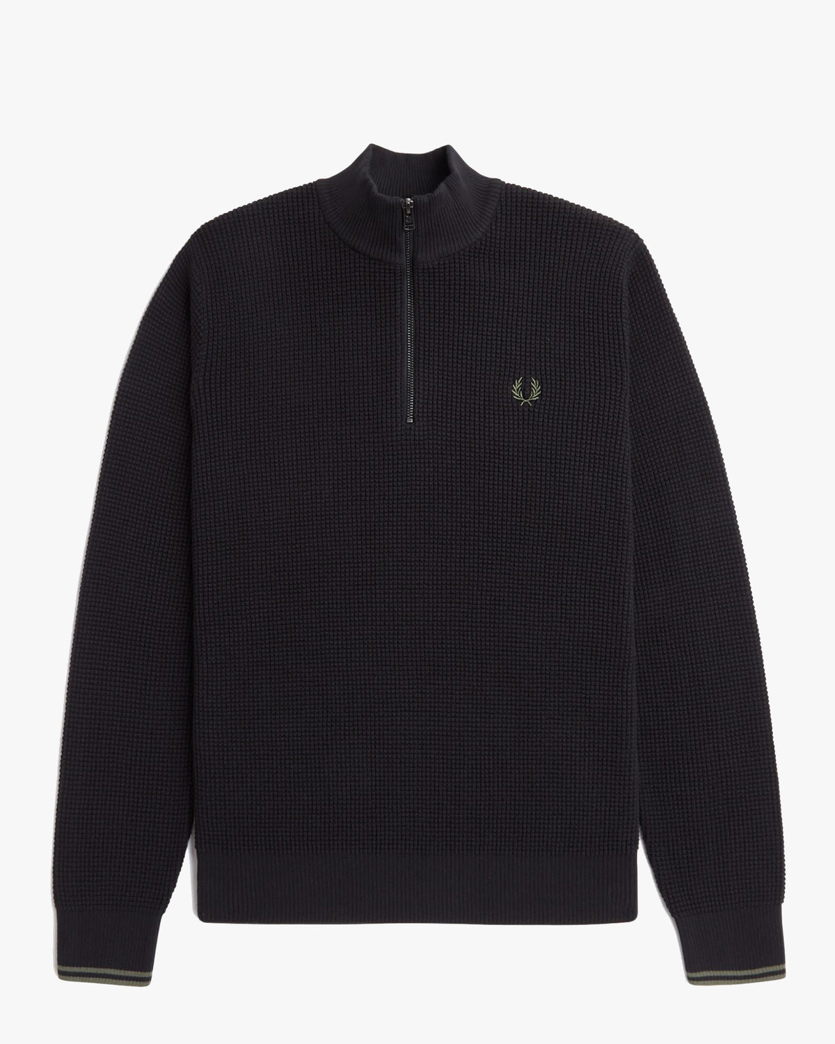 Fred Perry Waffle Stitch Half Zip Jumper - Black | Fred Perry Sweaters & Knitwear | JEANSTORE