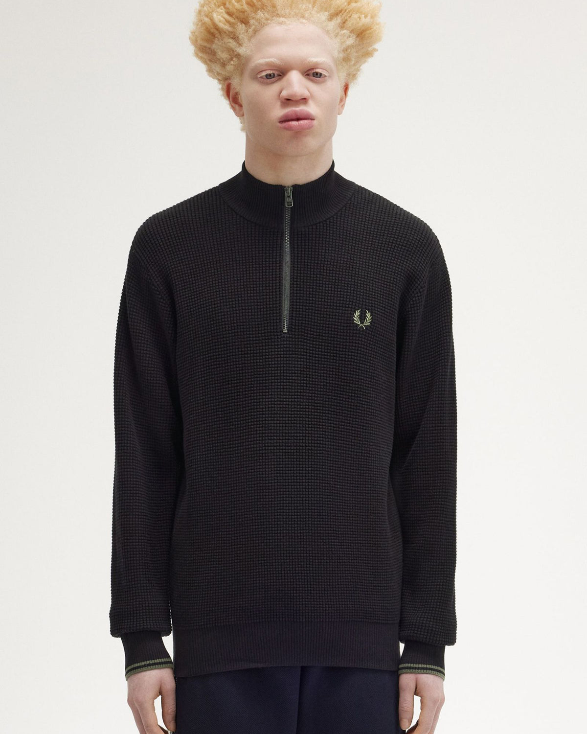 Fred Perry Waffle Stitch Half Zip Jumper - Black | Fred Perry Sweaters & Knitwear | JEANSTORE
