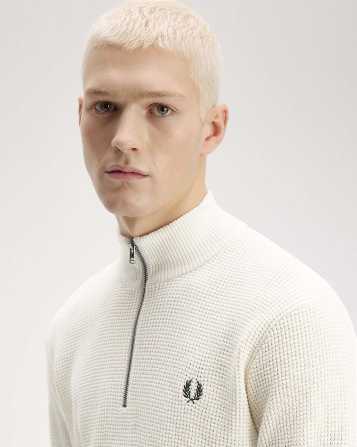 Fred Perry Waffle Stitch Half Zip Jumper - Ecru