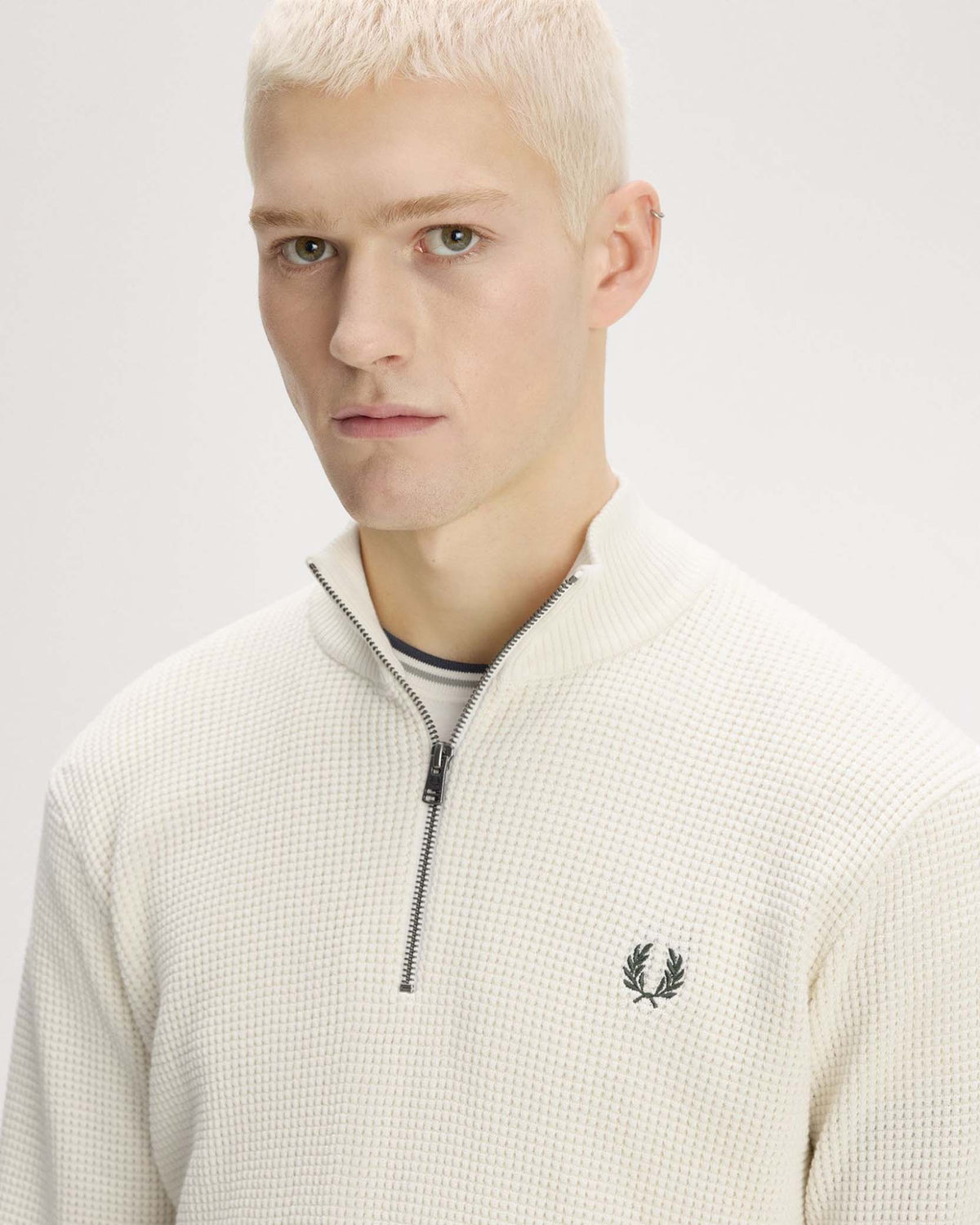 Fred Perry Waffle Stitch Half Zip Jumper - Ecru