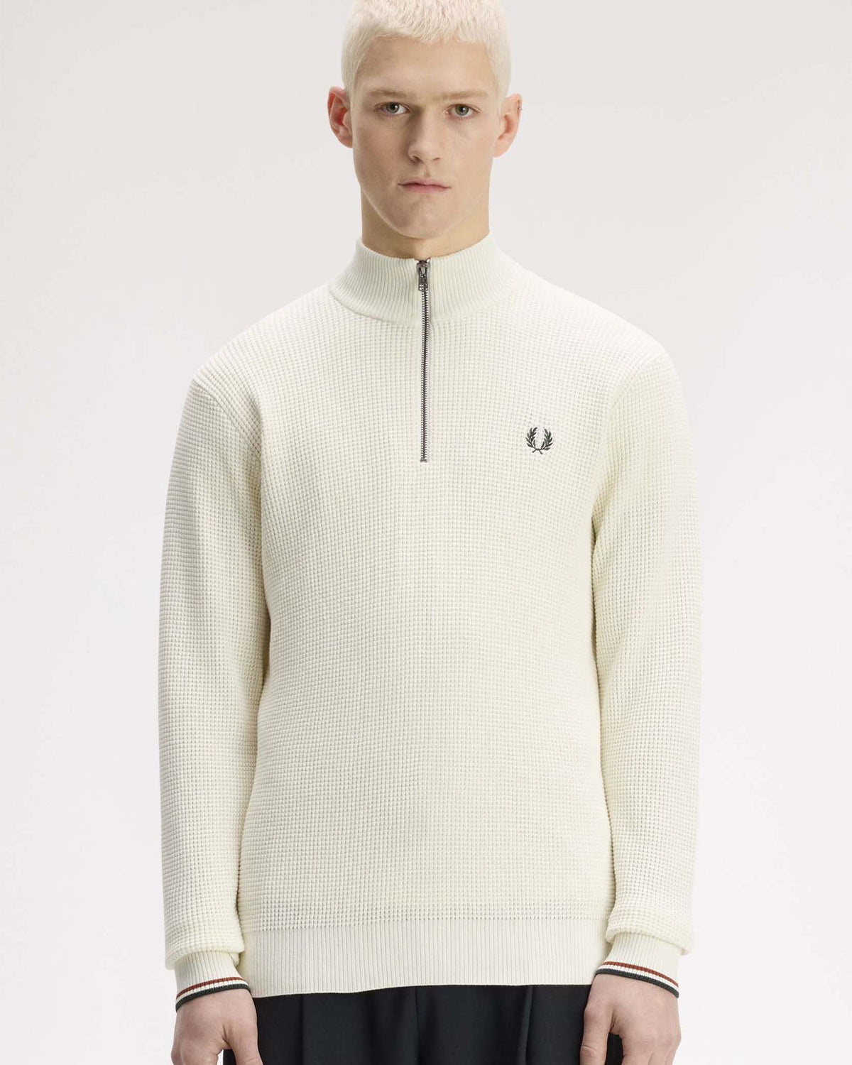 Fred Perry Waffle Stitch Half Zip Jumper - Ecru