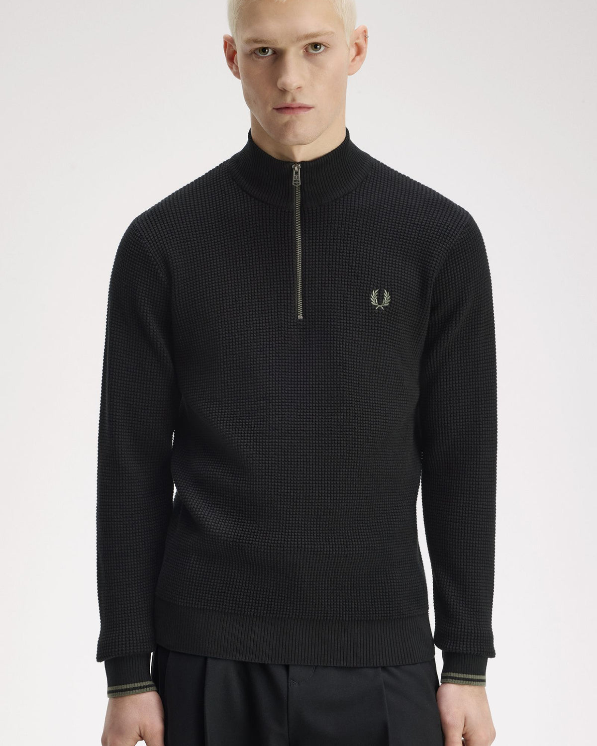 Fred Perry Waffle Stitch Half Zip Jumper - Black