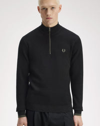 Fred Perry Waffle Stitch Half Zip Jumper - Black