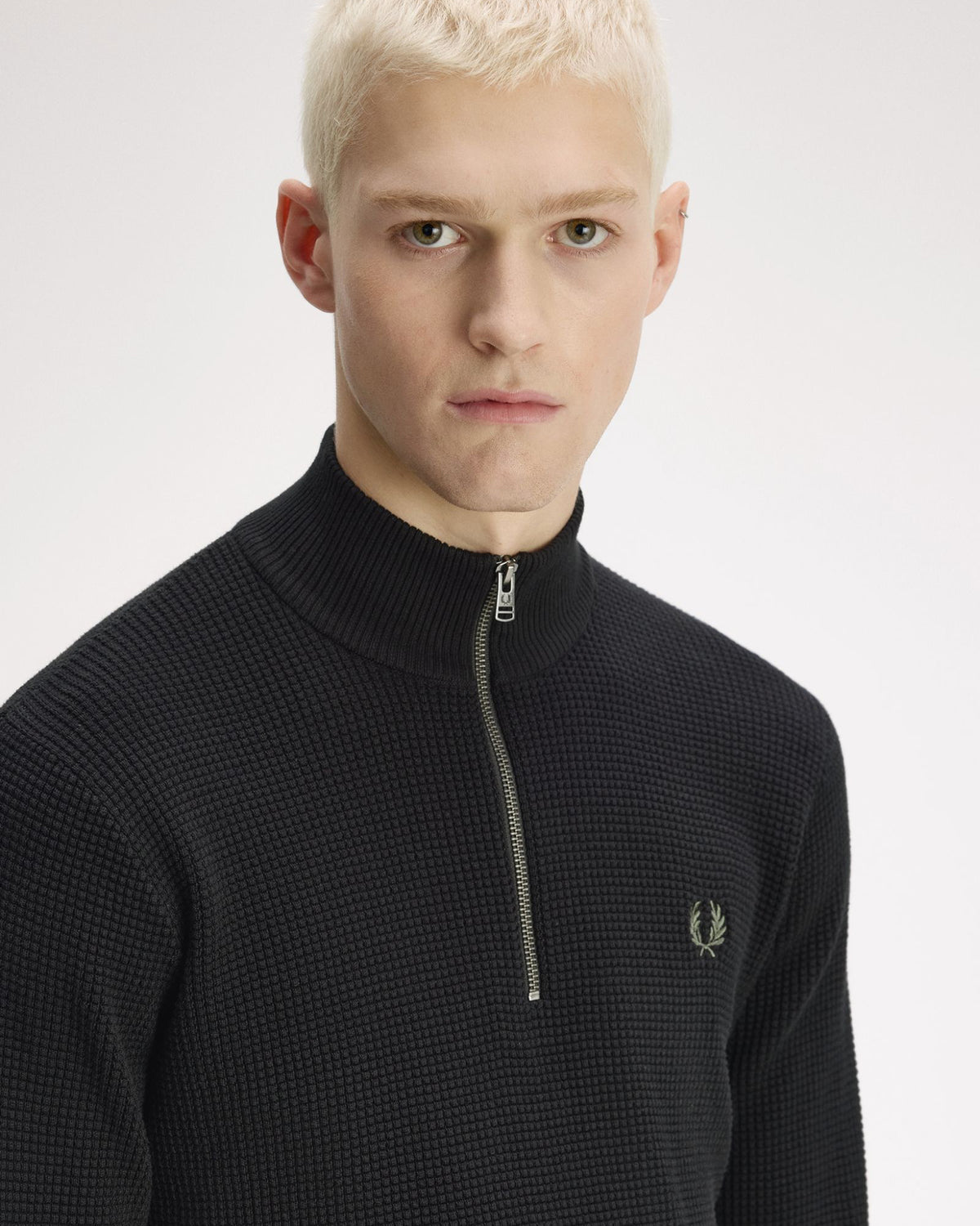 Fred Perry Waffle Stitch Half Zip Jumper - Black