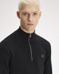 Fred Perry Waffle Stitch Half Zip Jumper - Black
