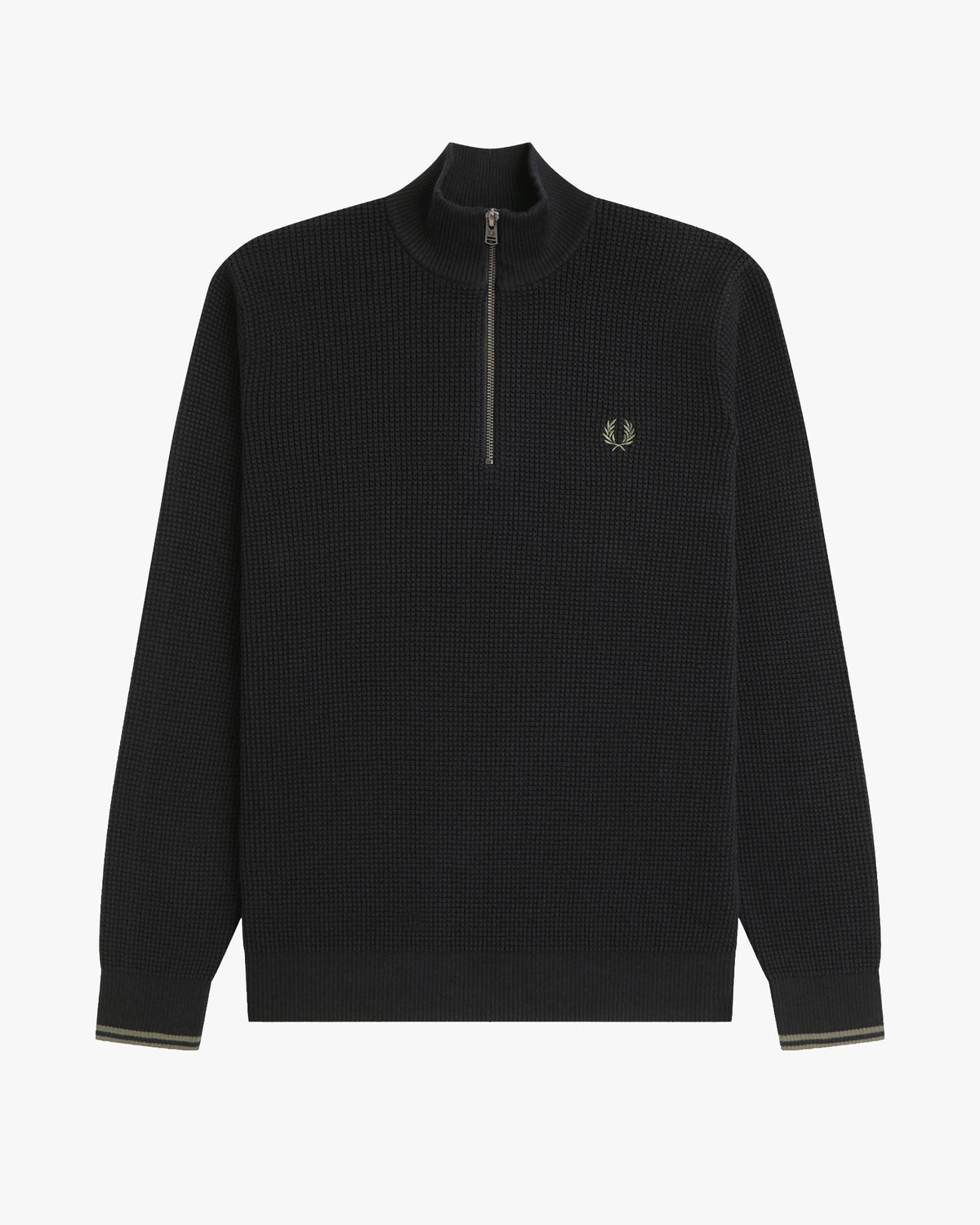 Fred Perry Waffle Stitch Half Zip Jumper - Black