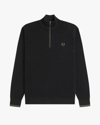 Fred Perry Waffle Stitch Half Zip Jumper - Black