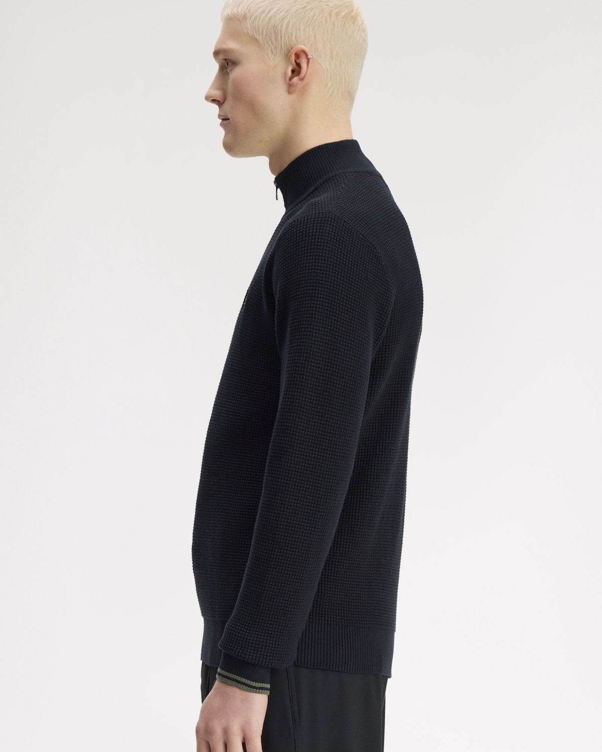 Fred Perry Waffle Stitch Half Zip Jumper - Black