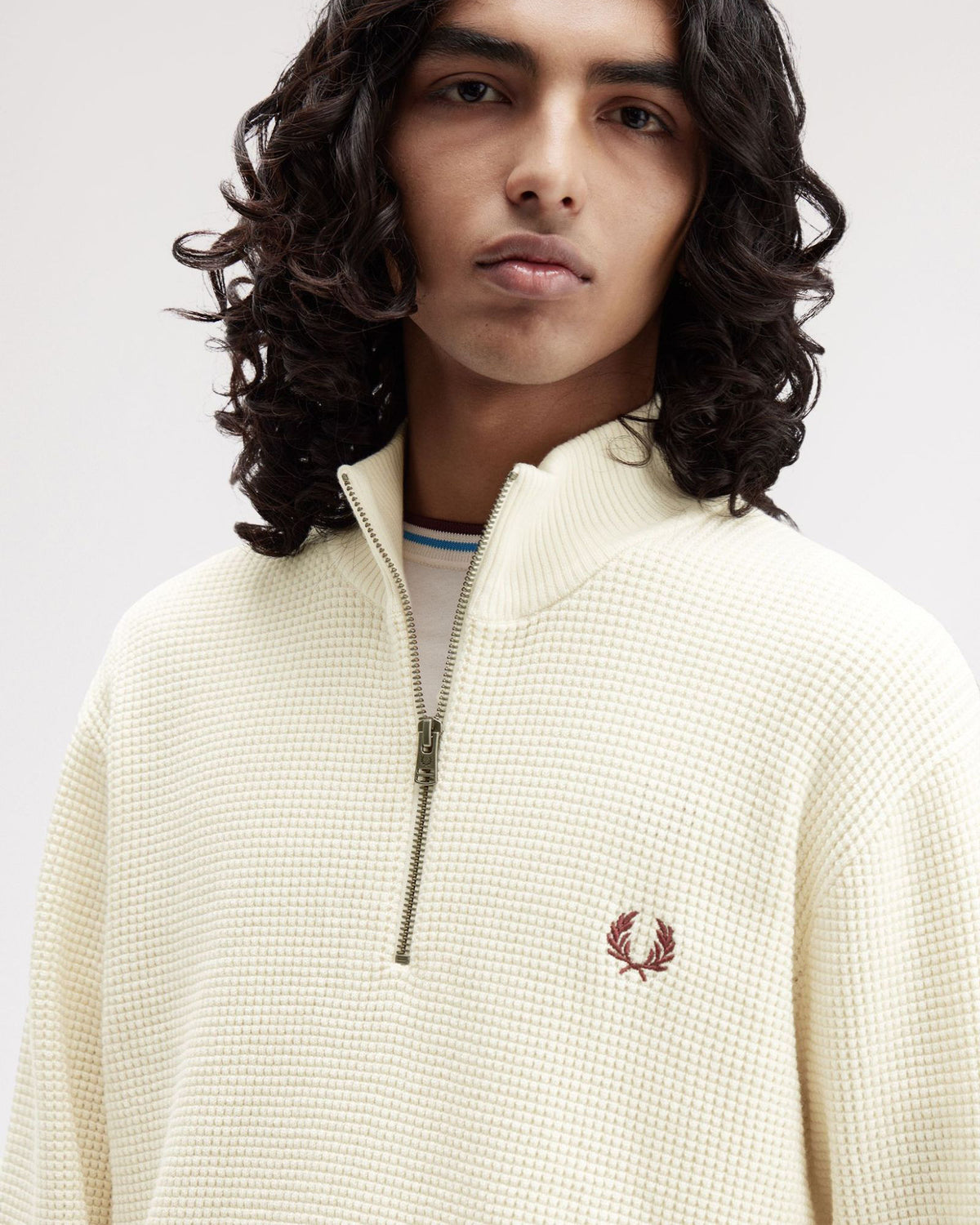 Fred Perry Waffle Stitch Half Zip Jumper - Ecru
