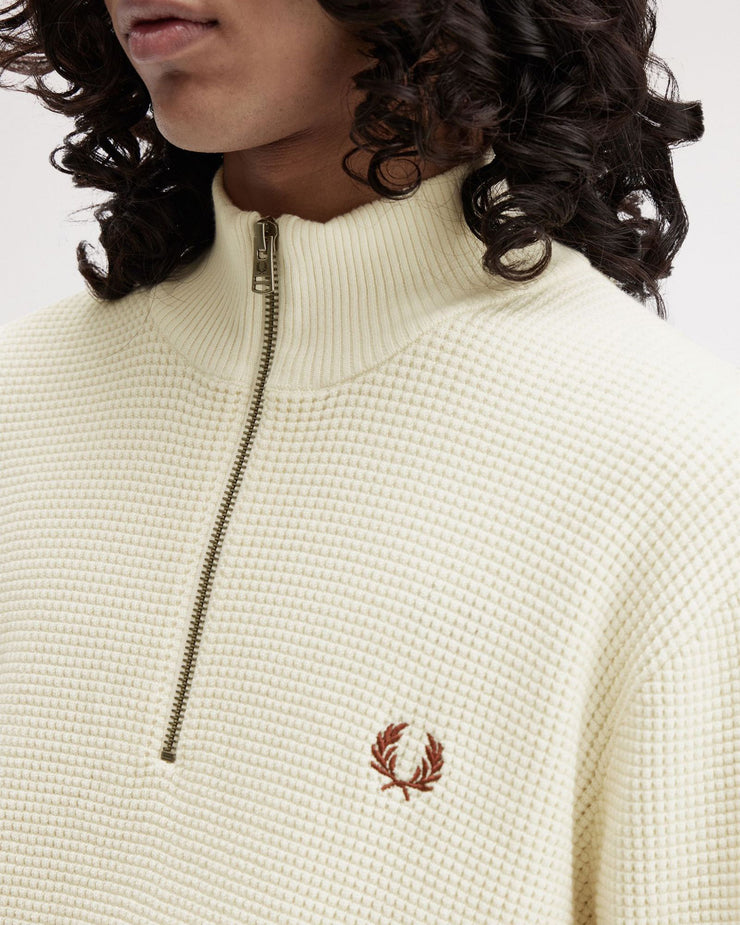 Fred Perry Waffle Stitch Half Zip Jumper - Ecru