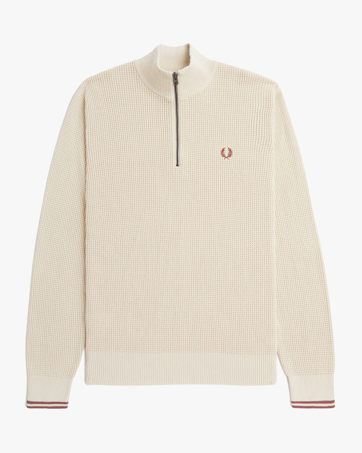 Fred Perry Waffle Stitch Half Zip Jumper - Oatmeal