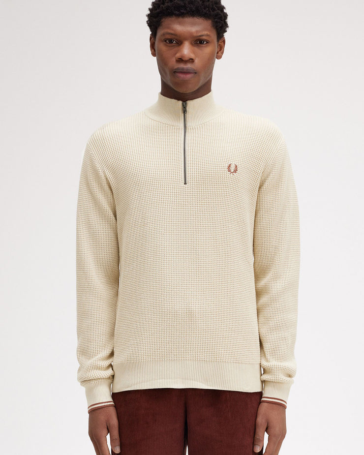 Fred Perry Waffle Stitch Half Zip Jumper - Oatmeal