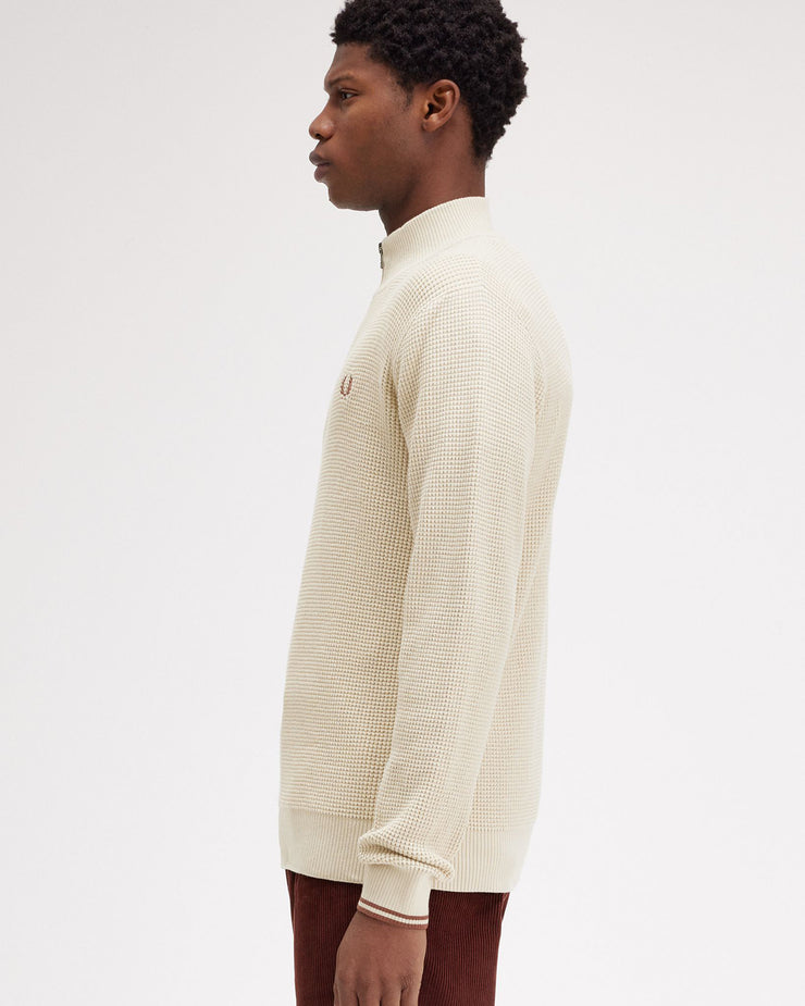 Fred Perry Waffle Stitch Half Zip Jumper - Oatmeal