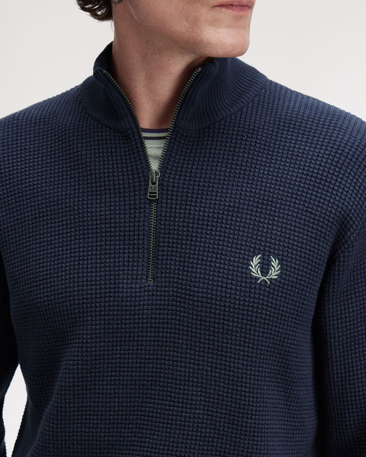 Fred Perry Waffle Stitch Half Zip Jumper - Dark Airforce