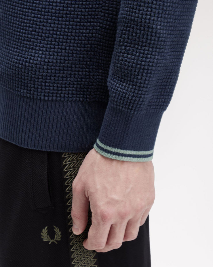 Fred Perry Waffle Stitch Half Zip Jumper - Dark Airforce