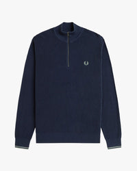 Fred Perry Waffle Stitch Half Zip Jumper - Dark Airforce | Fred Perry Sweaters & Knitwear | JEANSTORE