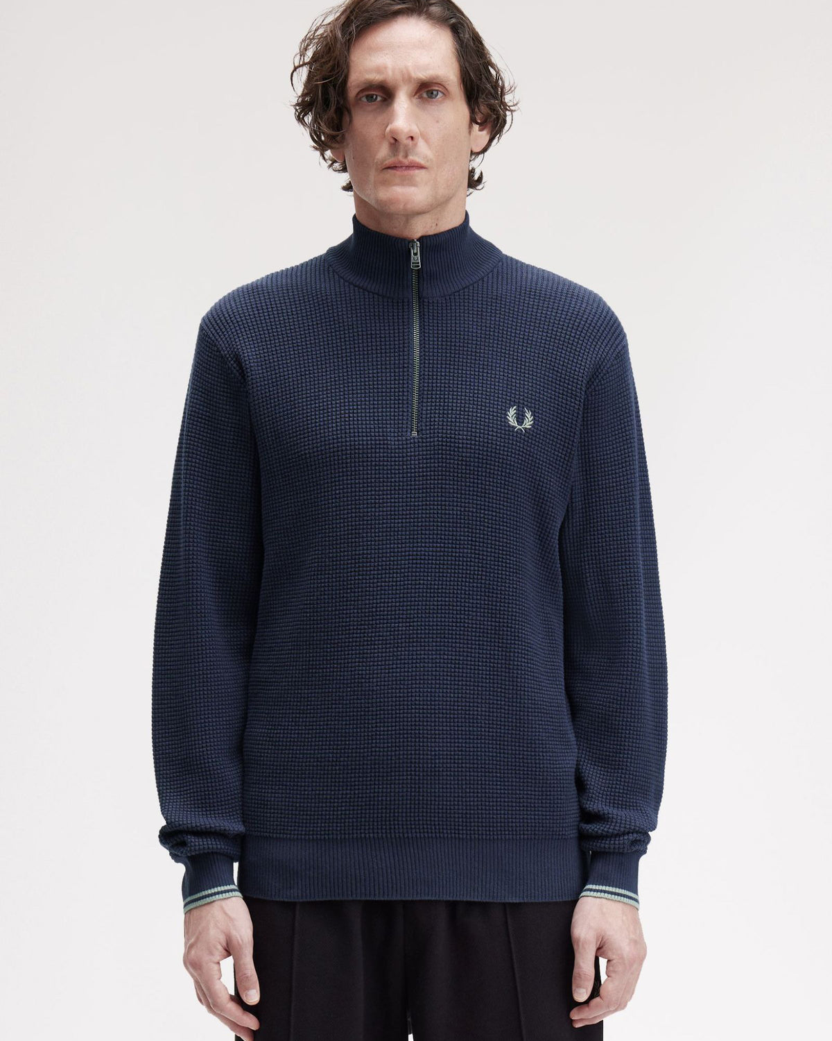Fred Perry Waffle Stitch Half Zip Jumper - Dark Airforce | Fred Perry Sweaters & Knitwear | JEANSTORE