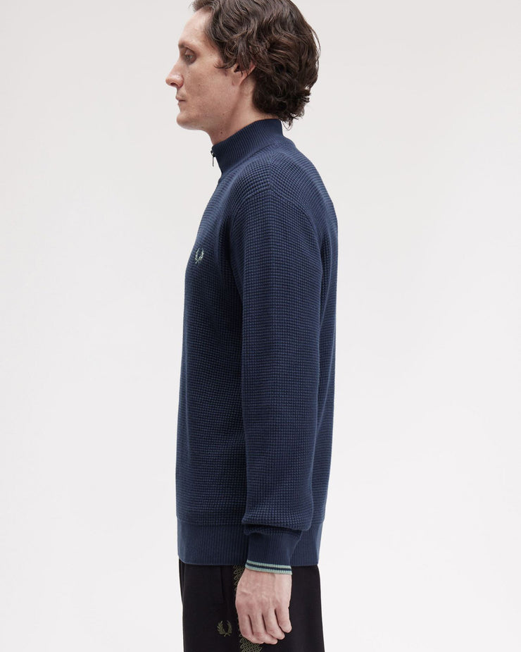 Fred Perry Waffle Stitch Half Zip Jumper - Dark Airforce