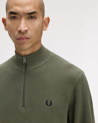 Fred Perry Waffle Stitch Half Zip Jumper - Laurel Wreath Green | Fred Perry Sweaters & Knitwear | JEANSTORE