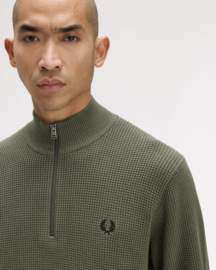 Fred Perry Waffle Stitch Half Zip Jumper - Laurel Wreath Green