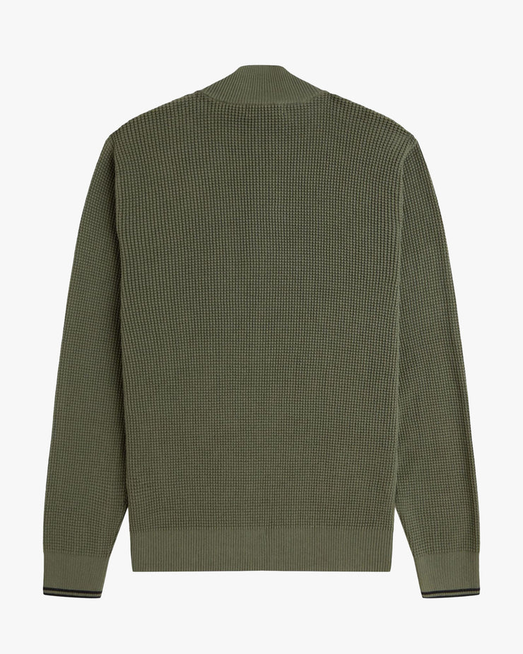 Fred Perry Waffle Stitch Half Zip Jumper - Laurel Wreath Green