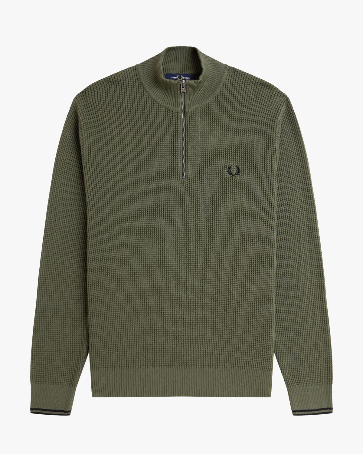 Fred Perry Waffle Stitch Half Zip Jumper - Laurel Wreath Green | Fred Perry Sweaters & Knitwear | JEANSTORE