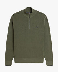 Fred Perry Waffle Stitch Half Zip Jumper - Laurel Wreath Green | Fred Perry Sweaters & Knitwear | JEANSTORE