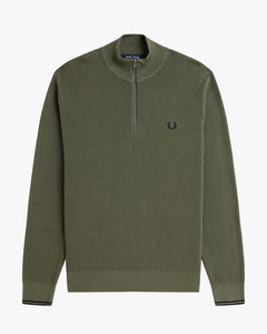 Fred Perry Waffle Stitch Half Zip Jumper - Laurel Wreath Green